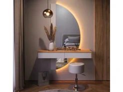 Vicco Schminktisch Melisa Weiß/Eiche 120 cm mit LED Beleuchtung und Hocker