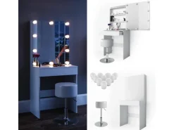 Vicco Schminktisch Melle Weiß 68 cm mit LED Beleuchtung und Hocker