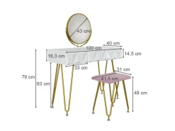 Vicco Schminktisch Ruby Weiß 100 cm mit LED Beleuchtung und Hocker