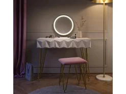 Vicco Schminktisch Ruby Weiß 100 cm mit LED Beleuchtung und Hocker