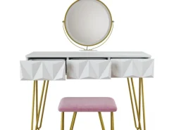 Vicco Schminktisch Ruby Weiß 100 cm mit LED Beleuchtung und Hocker