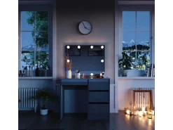 Vicco Schminktisch Sherry Grau/Grau Hochglanz 90 cm mit LED Beleuchtung und Hocker