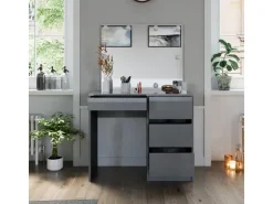 Vicco Schminktisch Sherry Grau/Grau Hochglanz 90 cm mit LED Beleuchtung und Hocker