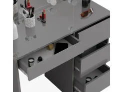 Vicco Schminktisch Sherry Grau/Grau Hochglanz 90 cm mit LED Beleuchtung und Hocker