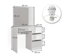 Vicco Schminktisch Sherry Weiß/Weiß 90 cm mit LED Beleuchtung