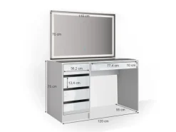 Vicco Schminktisch Sherry Weiß 120 cm mit LED Beleuchtung Opt 2