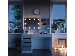 Vicco Schminktisch Sherry Weiß 55 cm mit LED Beleuchtung und Spiegelregal