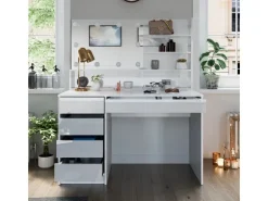 Vicco Schminktisch Sherry Weiß 55 cm mit LED Beleuchtung und Spiegelregal