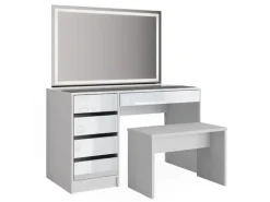 Vicco Schminktisch Sherry Weiß 55 cm mit LED-Spiegel und Bank