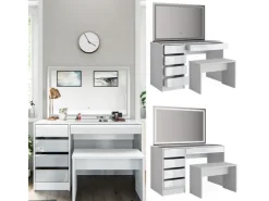 Vicco Schminktisch Sherry Weiß 55 cm mit LED-Spiegel und Bank