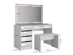 Vicco Schminktisch Sherry Weiß 55 cm mit LED-Spiegel und Bank