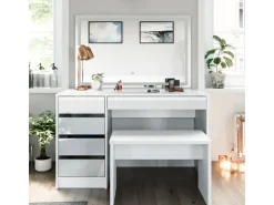 Vicco Schminktisch Sherry Weiß 55 cm mit LED-Spiegel und Bank