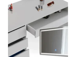 Vicco Schminktisch Sherry Weiß 55 cm mit LED-Spiegel und Bank