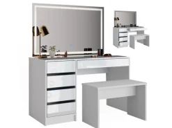 Vicco Schminktisch Sherry Weiß 55 cm mit LED-Spiegel und Bank