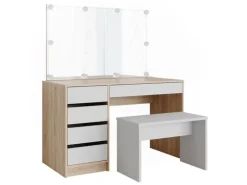 Vicco Schminktisch Sherry Weiß/Sonoma/Sonoma 55 cm mit LED Beleuchtung und Bank