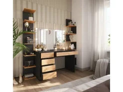 Vicco Schminktisch Sherry Anthrazit/Goldkraft Eiche 120 x 75 cm mit Spiegel & LED-Beleuchtung