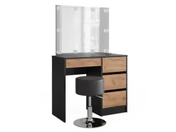 Vicco Schminktisch Sherry Anthrazit/Goldkraft Eiche 90 x 75 cm mit Spiegel LED-Beleuchtung & Hocker