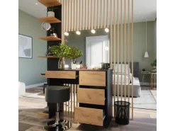 Vicco Schminktisch Sherry Anthrazit/Goldkraft Eiche 90 x 75 cm mit Spiegel LED-Beleuchtung & Hocker