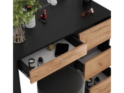 Vicco Schminktisch Sherry Anthrazit/Goldkraft Eiche 90 x 75 cm mit Spiegel LED-Beleuchtung & Hocker