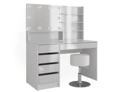 Vicco Schminktisch Sherry Weiß 55 cm mit LED Beleuchtung Hocker und Spiegelregal