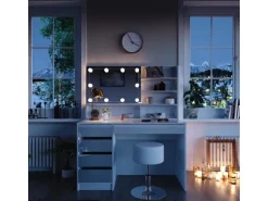 Vicco Schminktisch Sherry Weiß 55 cm mit LED Beleuchtung Hocker und Spiegelregal