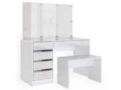 Vicco Schminktisch Sherry Weiß 55 cm mit LED Beleuchtung und Bank