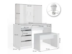 Vicco Schminktisch Sherry Weiß 55 cm mit LED Beleuchtung und Bank