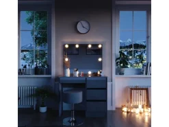 Vicco Schminktisch Sherry Grau/Grau Hochglanz 90 cm mit LED Beleuchtung und Hocker Opt 2