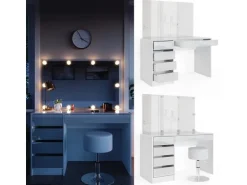 Vicco Schminktisch Sherry Weiß 55 cm mit LED Beleuchtung und Hocker