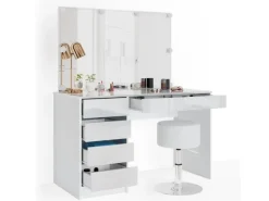 Vicco Schminktisch Sherry Weiß 55 cm mit LED Beleuchtung und Hocker