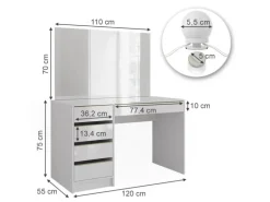 Vicco Schminktisch Sherry Weiß/Gold/Gold 120 cm mit LED Beleuchtung