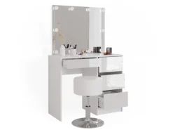 Vicco Schminktisch Sherry Weiß/Weiß 90 cm mit LED Beleuchtung und Hocker