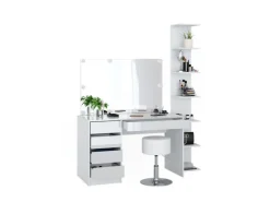 Vicco Schminktisch Sherry Weiß 4 Teile mit Aufbewahrungsregal Spiegel Hocker LED