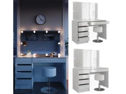 Vicco Schminktisch Sherry Weiß/Gold/Gold 120 cm mit LED Beleuchtung und Hocker