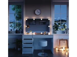 Vicco Schminktisch Sherry Weiß/Gold/Gold 120 cm mit LED Beleuchtung und Hocker