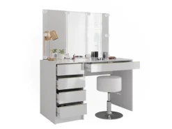 Vicco Schminktisch Sherry Weiß/Gold/Gold 120 cm mit LED Beleuchtung und Hocker