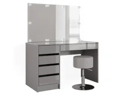 Vicco Schminktisch Sherry Grau 120 cm mit LED Beleuchtung und Hocker
