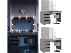 Vicco Schminktisch Sherry Grau 120 cm mit LED Beleuchtung und Hocker