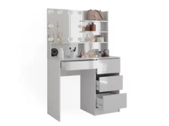 Vicco Schminktisch Sherry Weiß 40 cm mit LED Beleuchtung und Spiegelregal