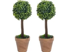 vidaXL Künstliche Buchsbäume 2 Stk mit Topf Kugelform Grün 41 cm