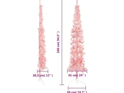 vidaXL Künstlicher Halb-Weihnachtsbaum mit Ständer Schlank Rosa 240 cm