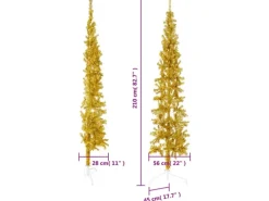 vidaXL Künstlicher Halb-Weihnachtsbaum mit Ständer Schlank Gold 210 cm