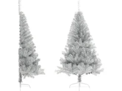 vidaXL Künstlicher Halb-Weihnachtsbaum mit Ständer Silbern 180 cm PVC