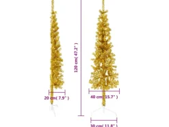 vidaXL Künstlicher Halb-Weihnachtsbaum mit Ständer Schlank Gold 120 cm