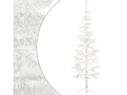 vidaXL Künstlicher Halb-Weihnachtsbaum mit Ständer Schlank Weiß 150 cm