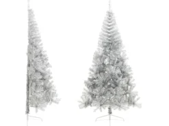 vidaXL Künstlicher Halb-Weihnachtsbaum mit Ständer Silbern 210 cm PVC