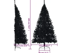 vidaXL Künstlicher Halb-Weihnachtsbaum mit Ständer Schwarz 180 cm PVC