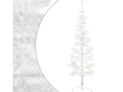 vidaXL Künstlicher Halb-Weihnachtsbaum mit Ständer Schlank Weiß 180 cm