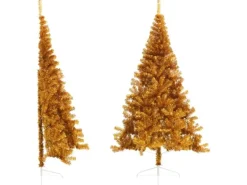 vidaXL Künstlicher Halb-Weihnachtsbaum mit Ständer Gold 240 cm PVC