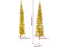 vidaXL Künstlicher Halb-Weihnachtsbaum mit Ständer Schlank Gold 240 cm